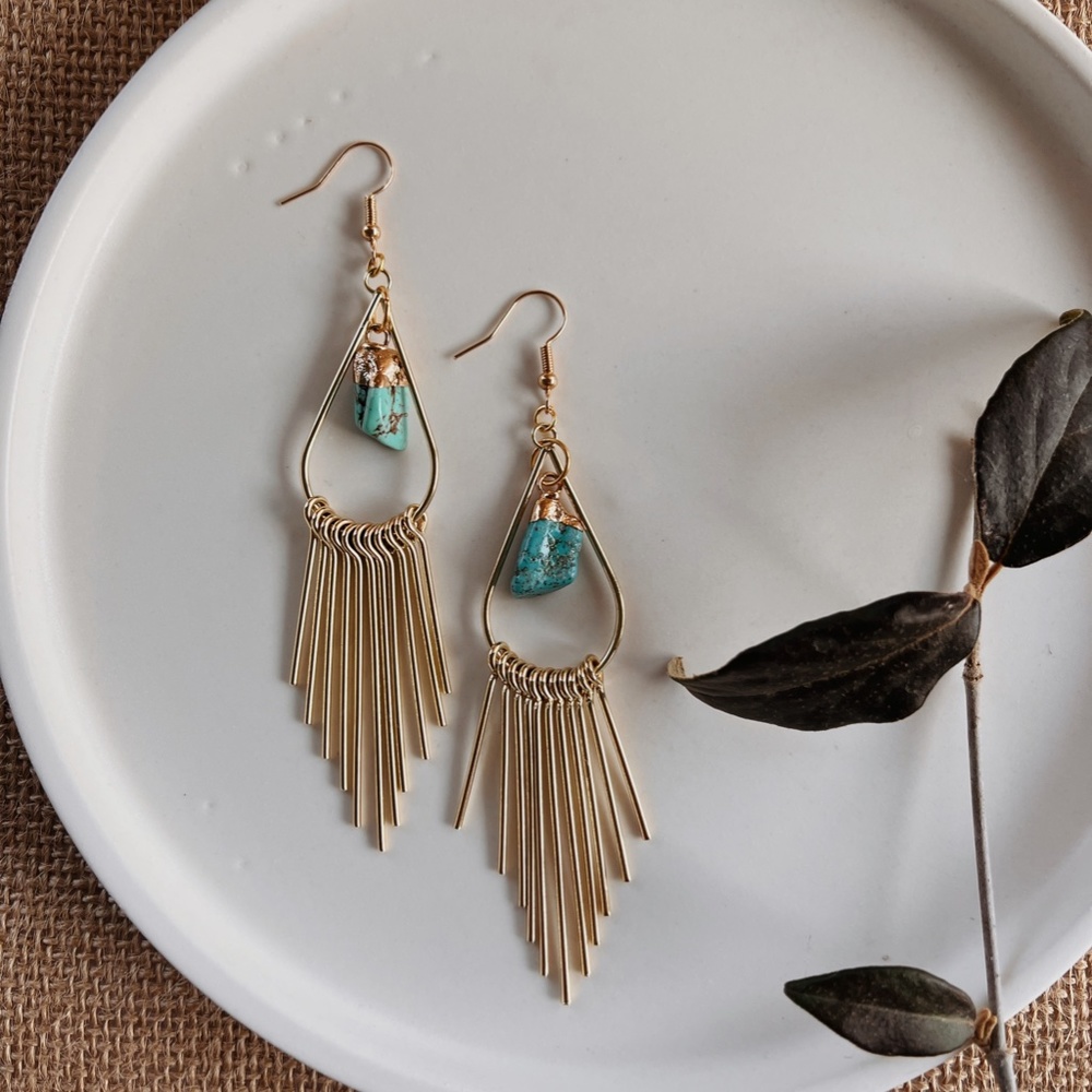Turquoise and Gold Tassel Earrings